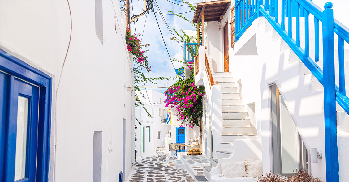 Market street in Mykonos